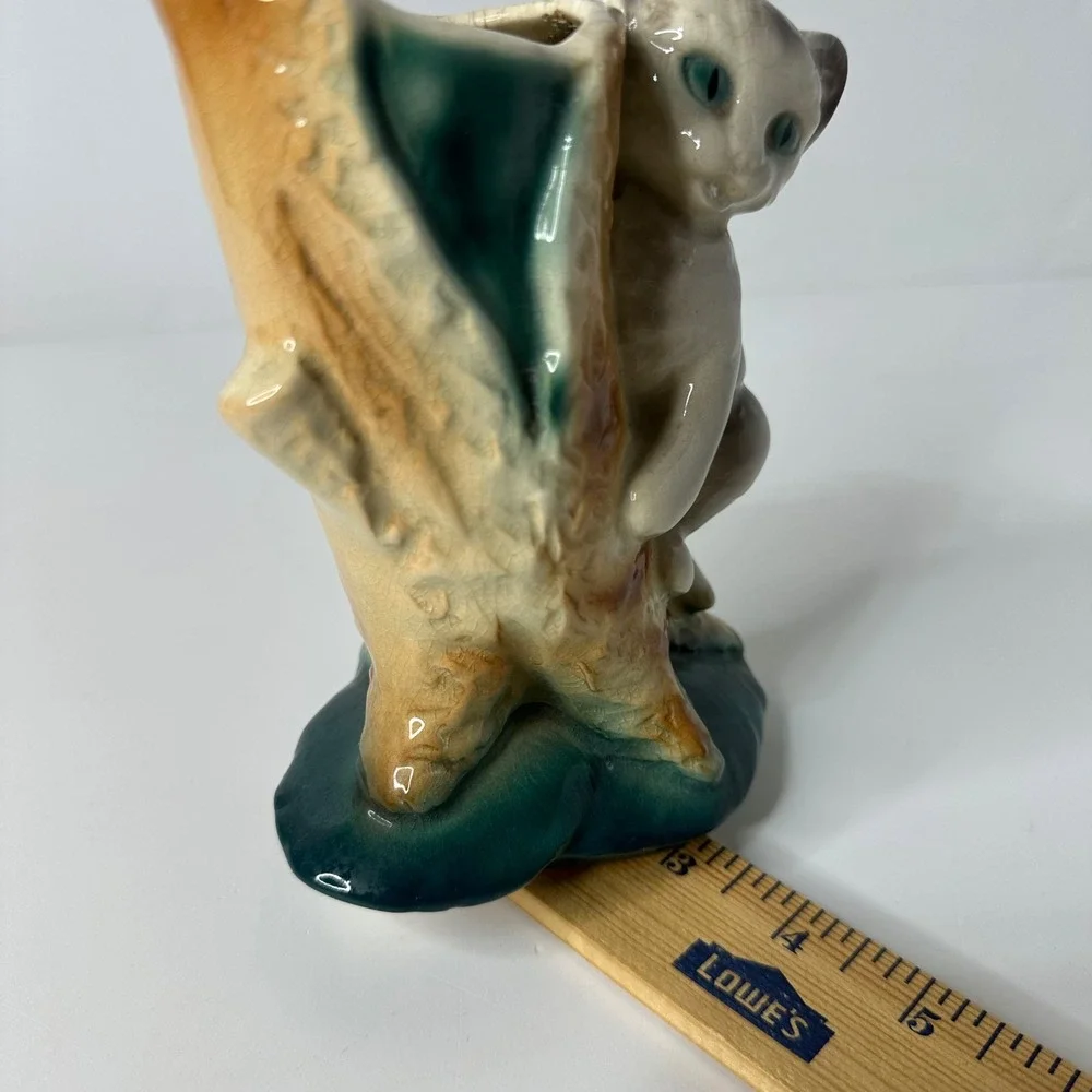 Vintage Ceramic Kitten‎ Cat Tree Stump Planter Vase Hand Painted Royal Copley?